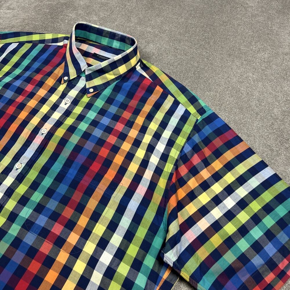Burberry London Shirt Mens 2XL Button Down Short Sleeve Check Vintage USA Made